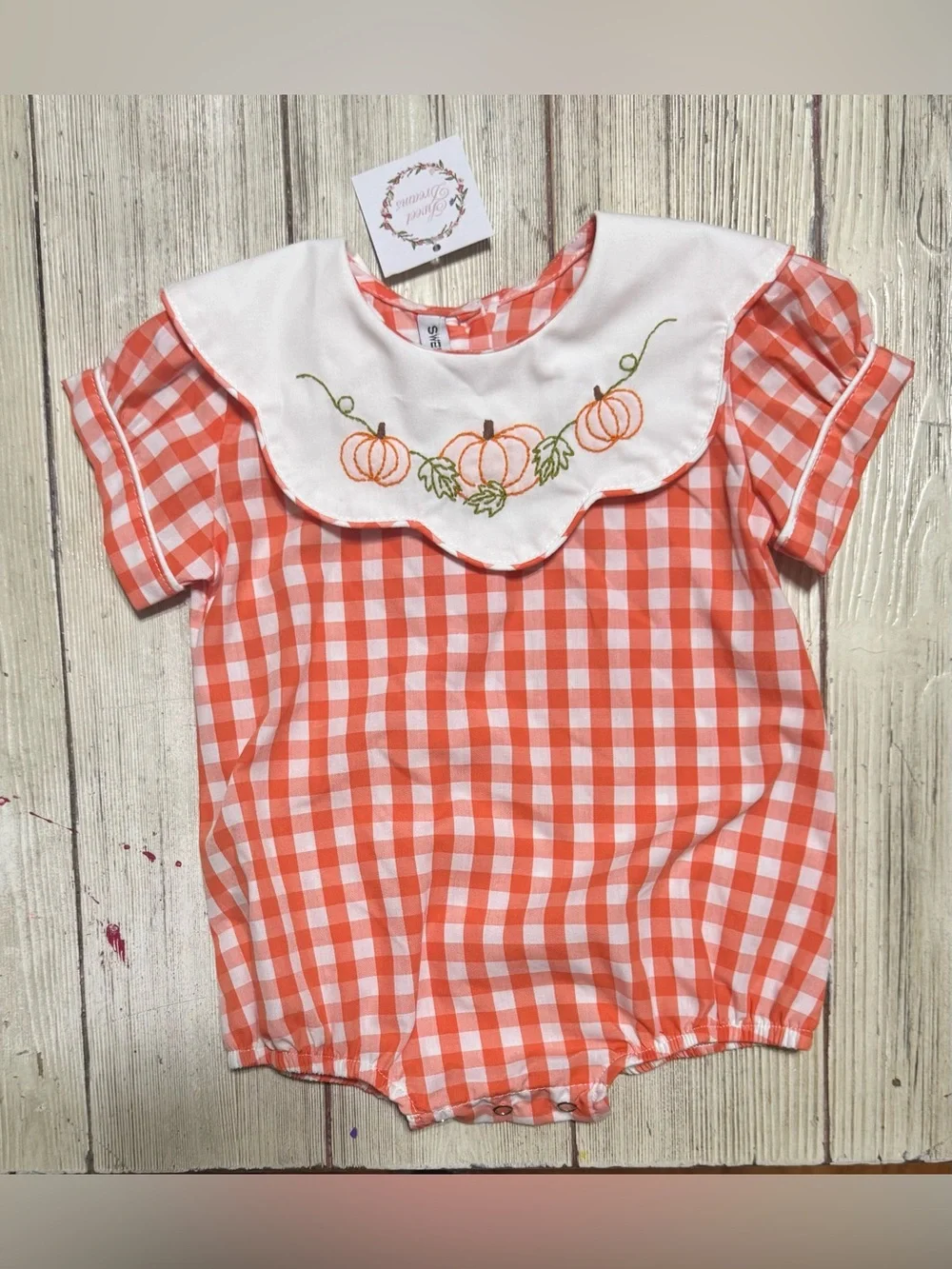 NWT Sweet Dreams Pumpkin Orange gingham bubble romper baby girls 3m boutique